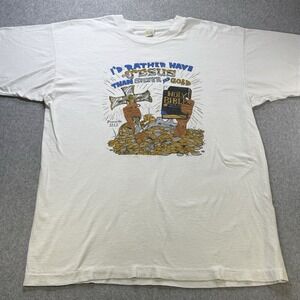 Vintage 80s Screen Stars Blue Stripe Tag Jesus Proverbs 22:1 Single Stitch Tee L